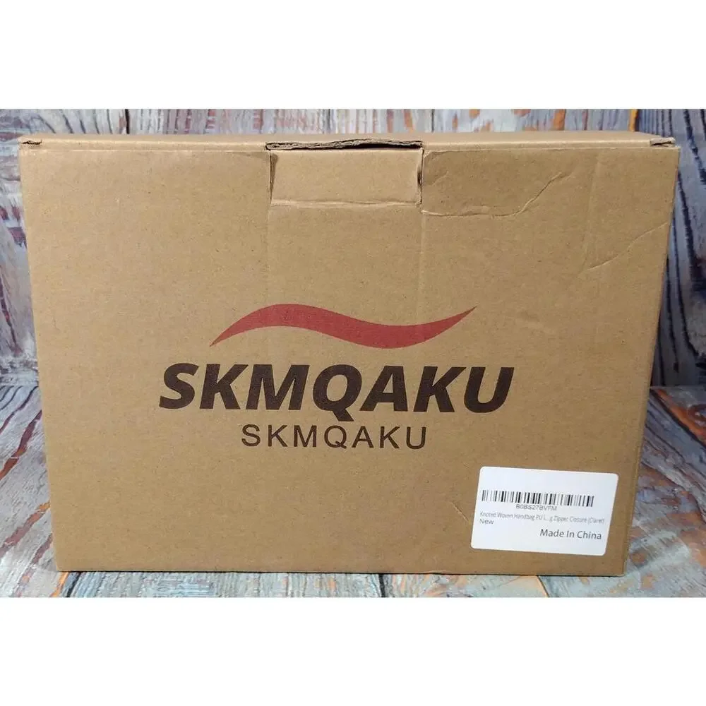 SKMQAKU - Knoted Woven Handbag Pull Zipper Closure - Claret - NEW in Box‎
